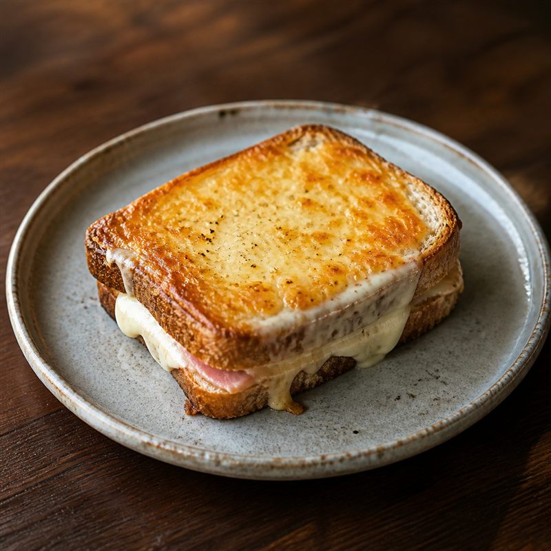こんがり焼いたパンにハムととろけるチーズを挟んだ焼きサンド